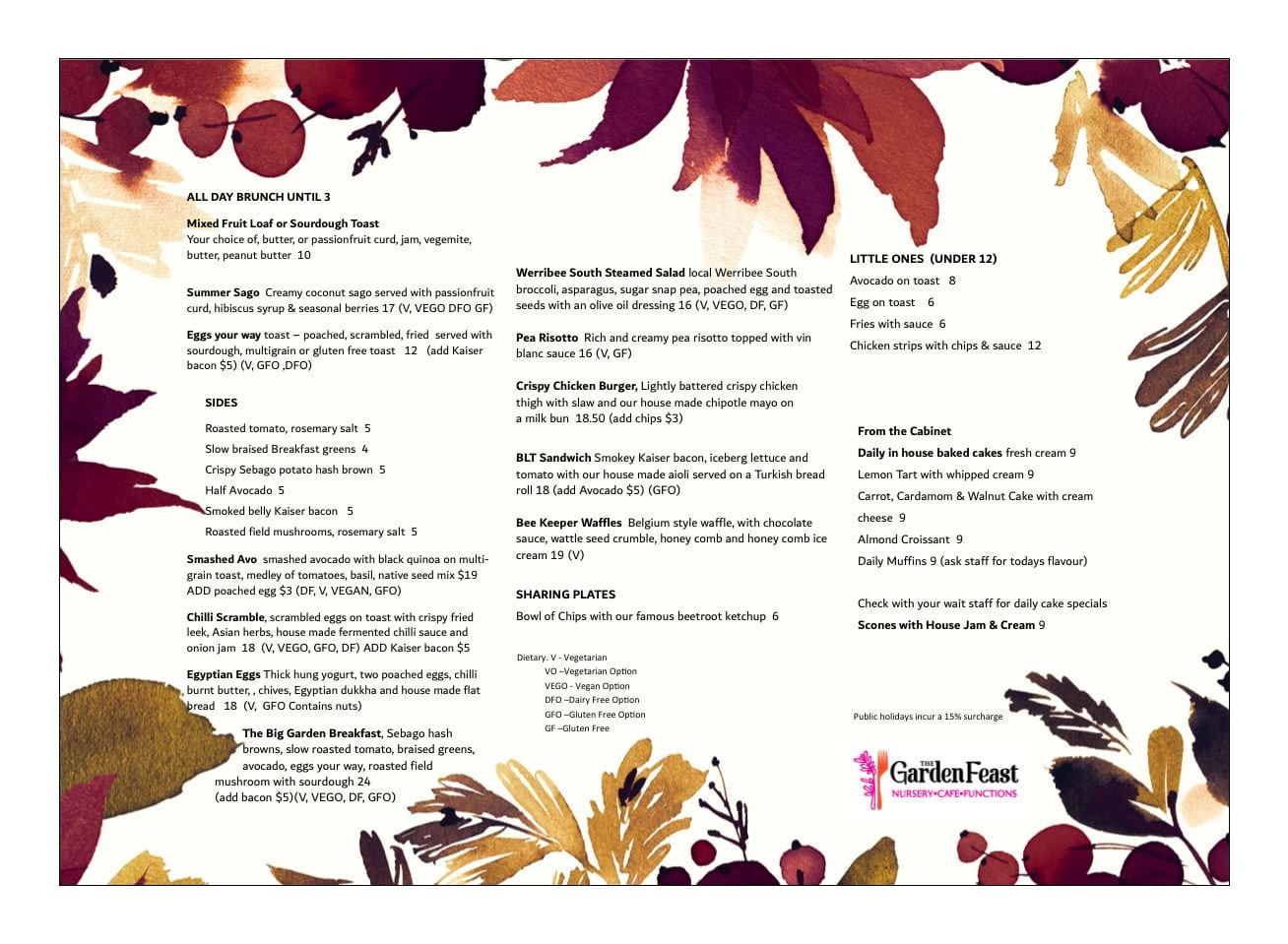 summer menu 2021 Garden Feast Autumn Menu