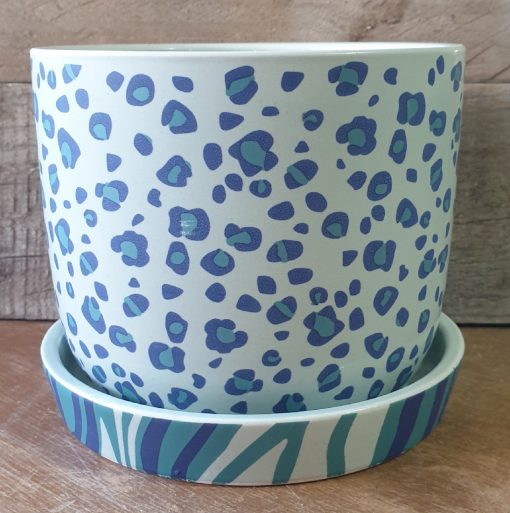 SAFARI CERAMIC POT/SAUCER BLUE 13X10CM A