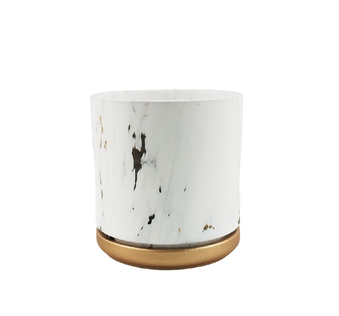 McKenna Planter with Saucer Marble & Gold 2 | Garden Feast