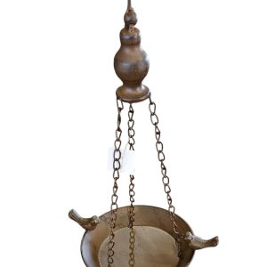 Hanging Bird Feeder W/2 Birds Metal Brown Small