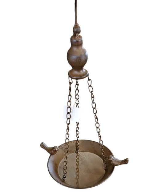 Hanging Bird Feeder W/2 Birds Metal Brown Small