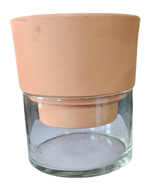 Pot Ausen Self Watering Terracotta & Glass 16x18cm