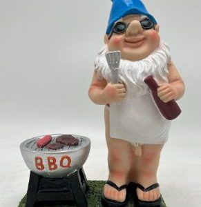 Naked Gnome Cooking On BBQ Blue Hat 26cm