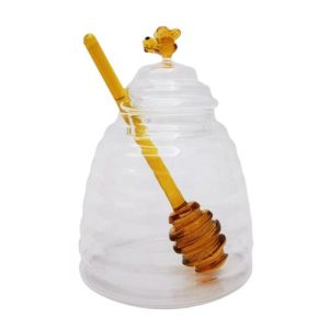 Bee Honey Pot Clear & Yellow 15cm