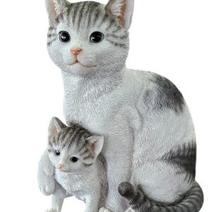 Figurine Mother Cat & Kitten - Black & White