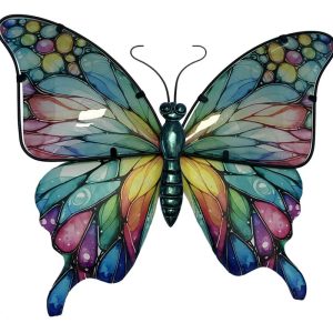 37cm Metal & Glass Butterfly Wall Art with Mosaic Design