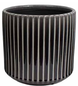 Pot Obsidian Ribbed Cylinder Med - B